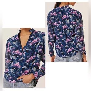 Anthropologie Blue and Pink Floral Blouse